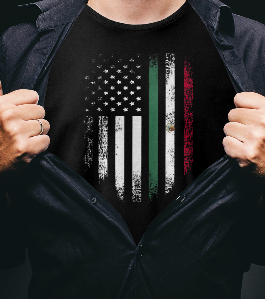 Vintage Mexican Roots American Grown Mex Flag Fusion T-Shirt