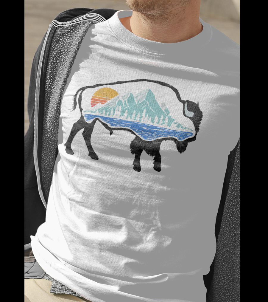 Vintage National Park Landscape Bison Mountain Sunset T-Shirt