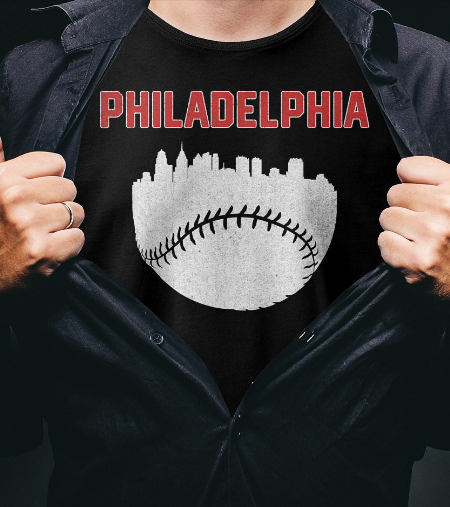 Philadelphia Cityscape Baseball T-Shirt
