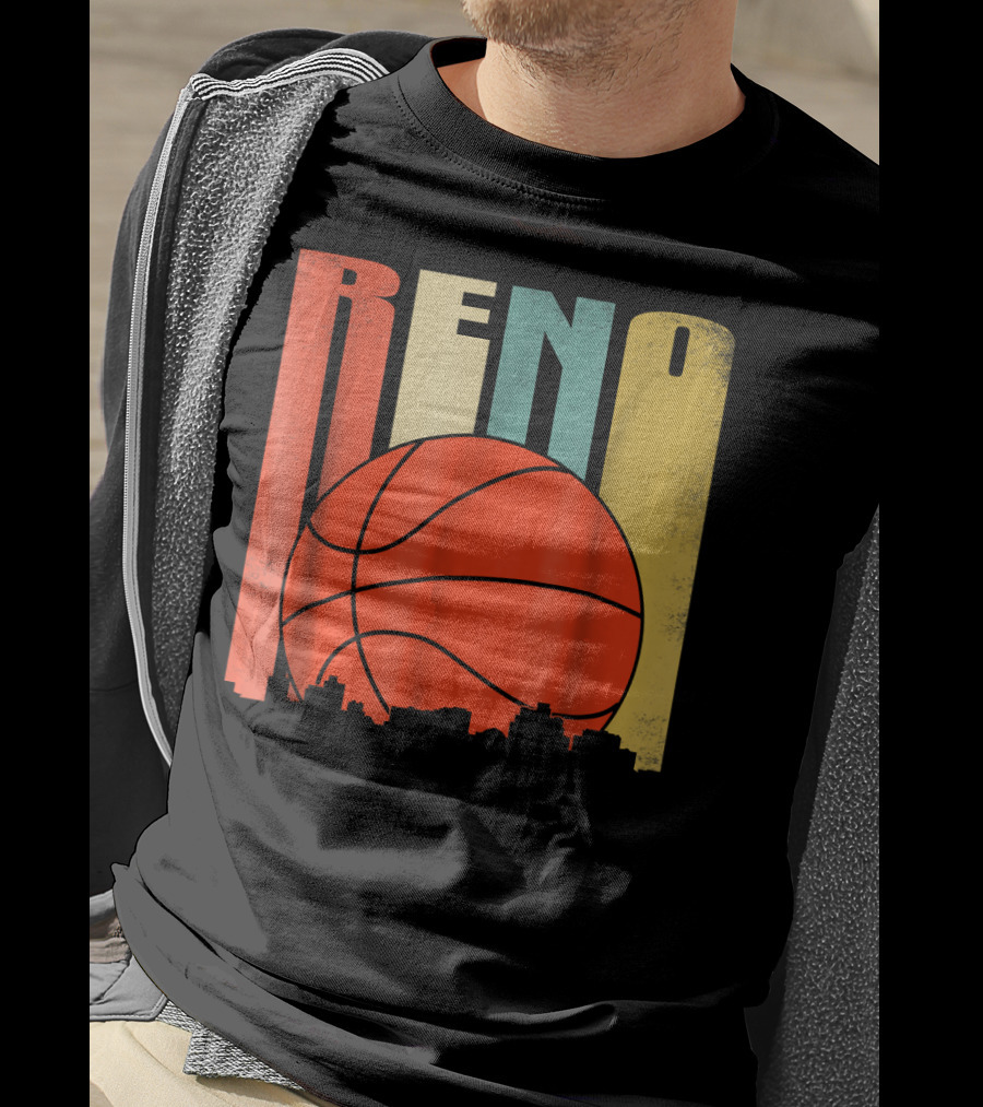 Reno Nevada Retro Basketball Skyline T-Shirt