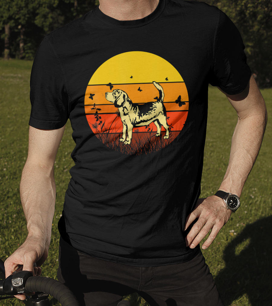 Vintage Beagle Sun With Butterflies And Grass T-Shirt