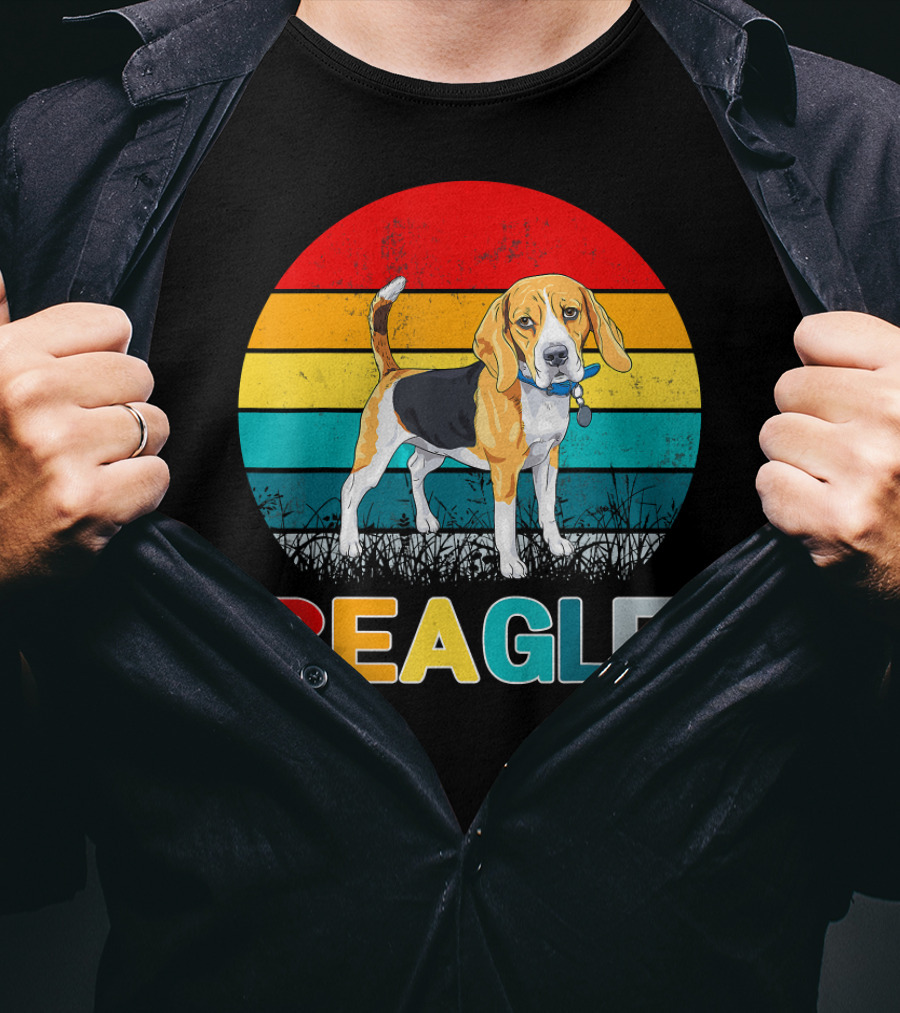 Vintage Beagle Retro Stripes Graphics T-Shirt