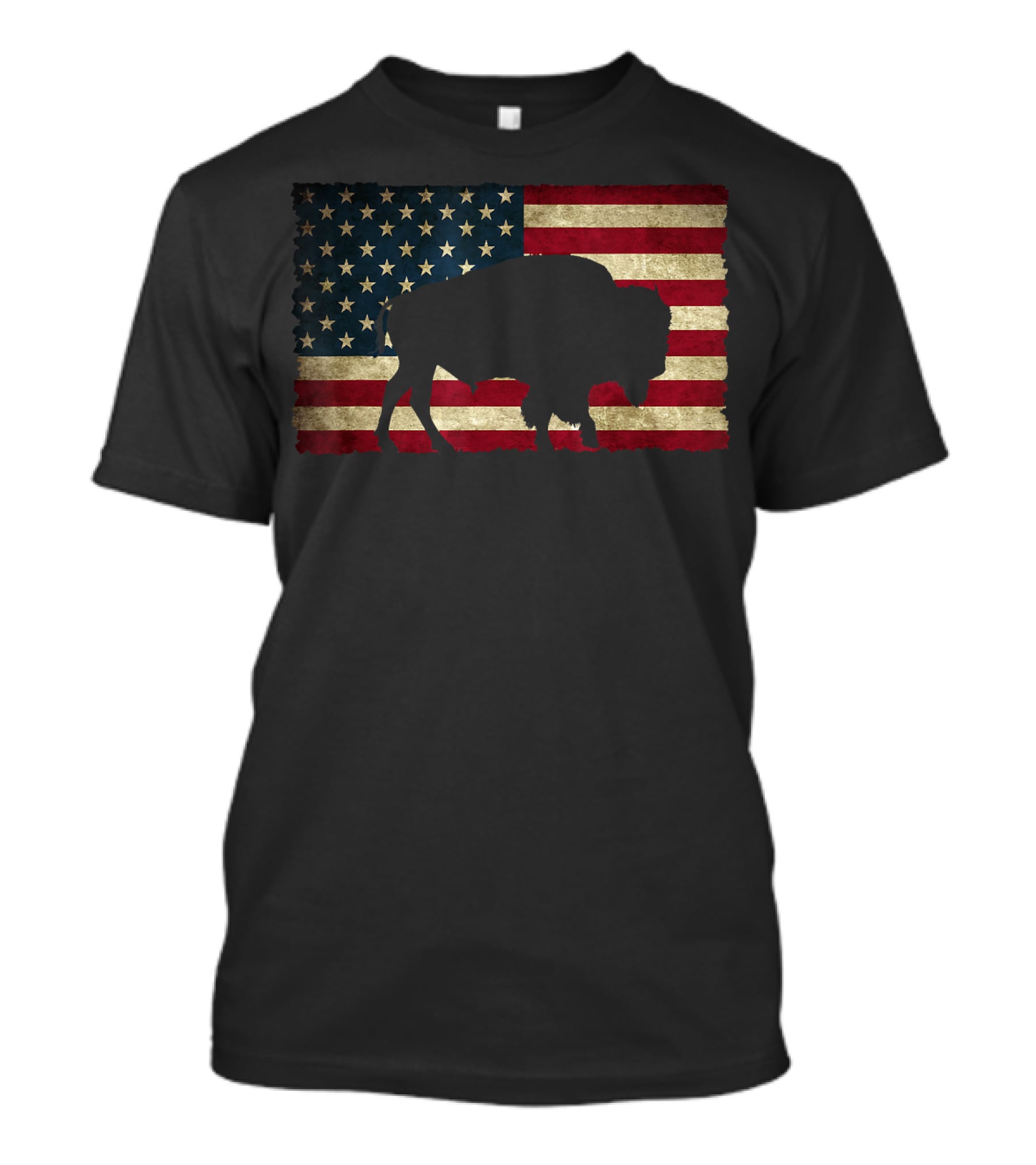Vintage Buffalo Silhouette Over American Flag USA T-Shirt