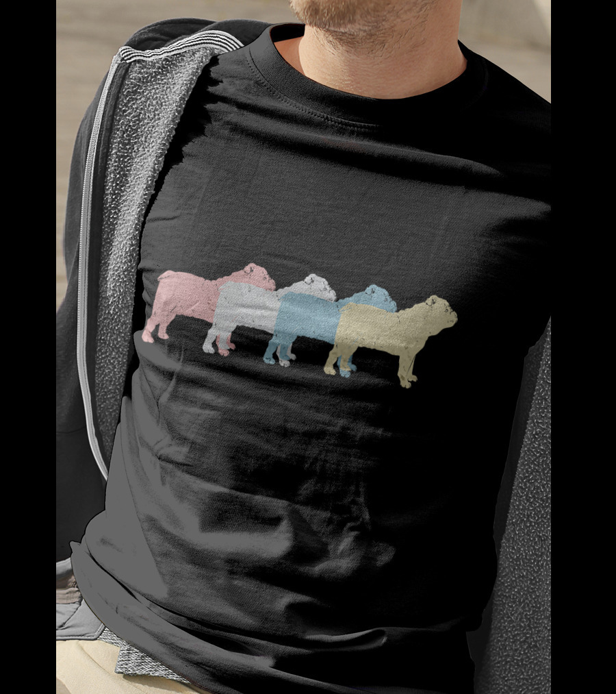 Vintage English Bulldog Multicolor Silhouette T-Shirt