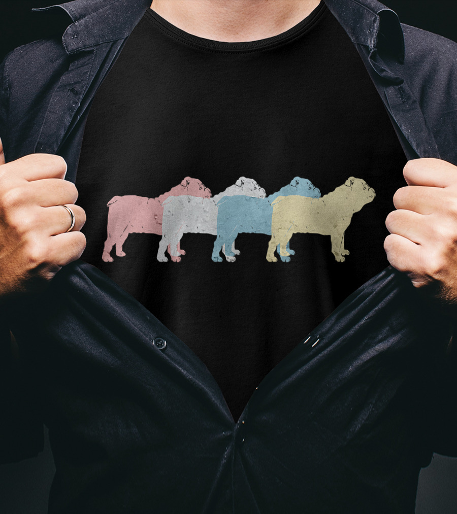 Vintage English Bulldog Multicolor Silhouette T-Shirt