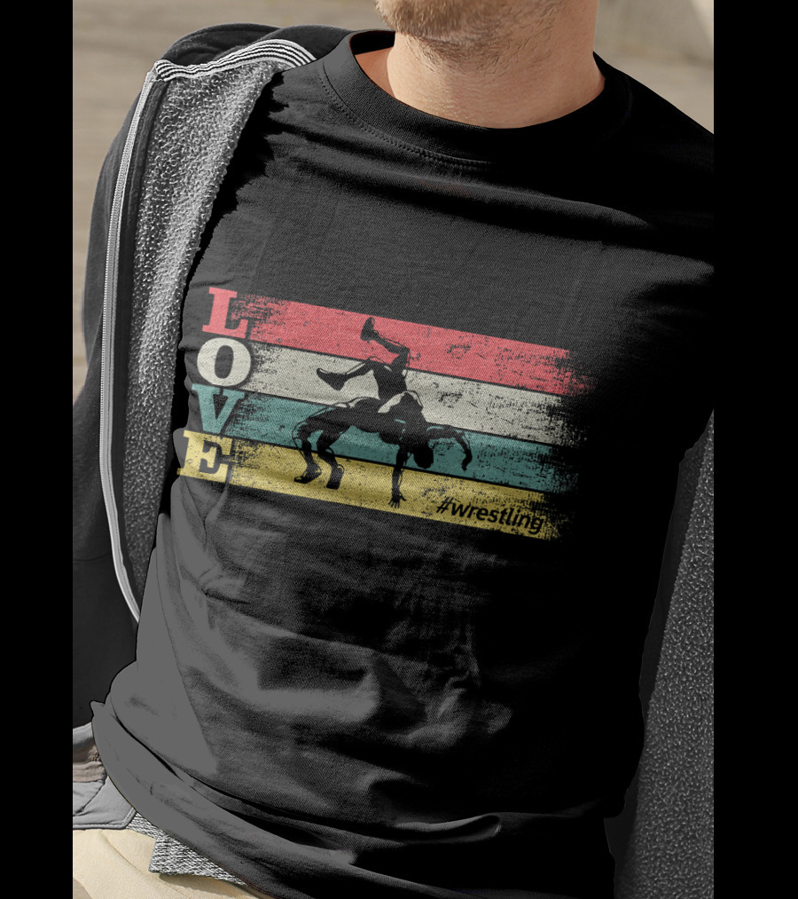 LOVE Wrestling Vintage Retro Stripes #wrestling T-Shirt