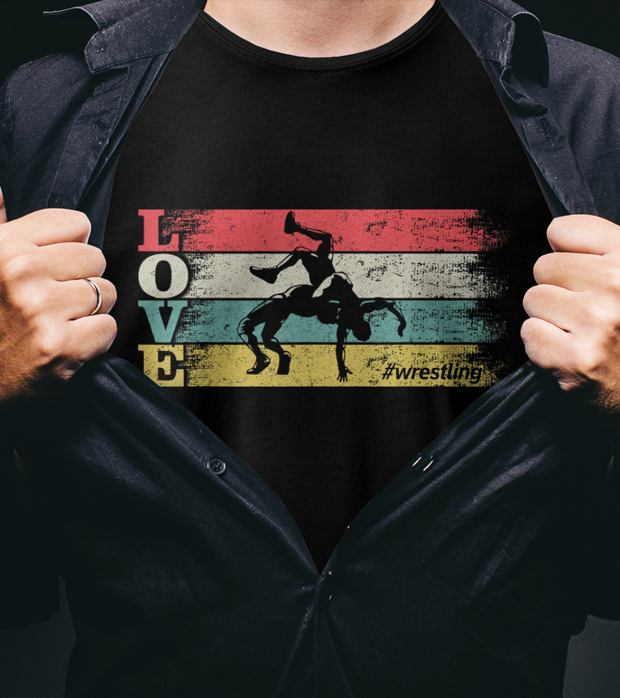 LOVE Wrestling Vintage Retro Stripes #wrestling T-Shirt