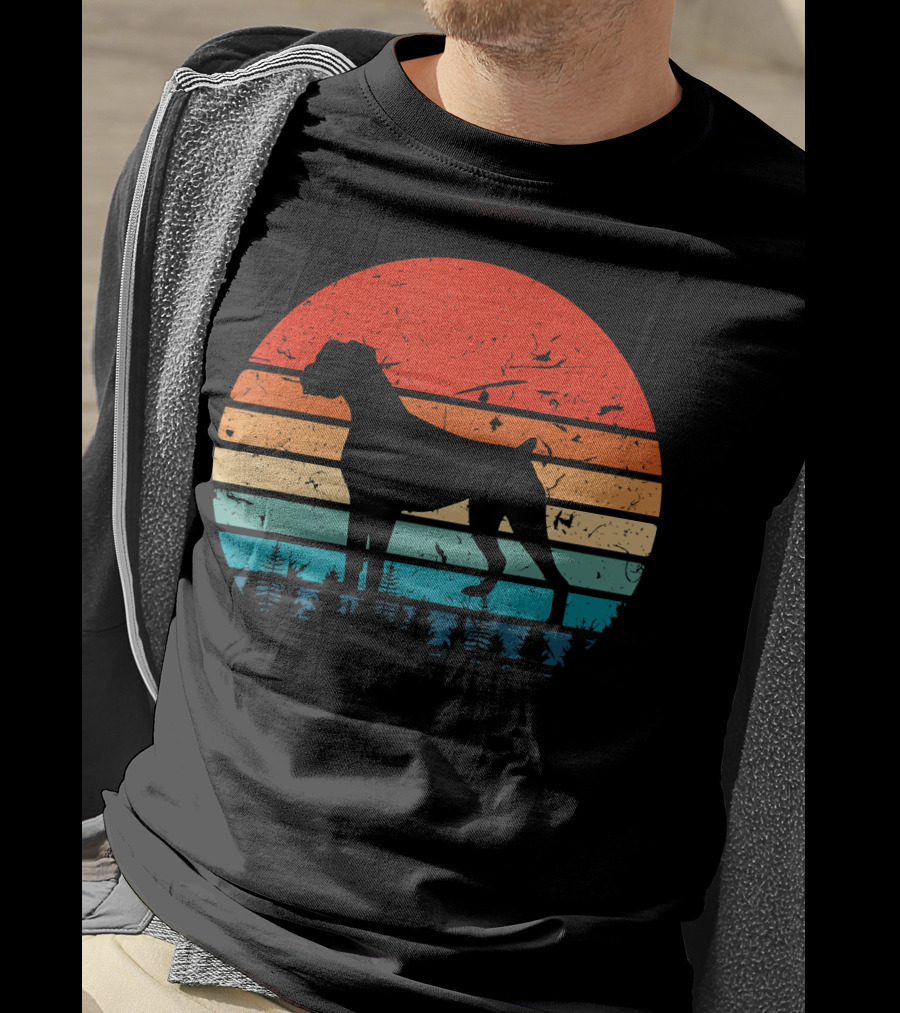 Vintage Boxer Dog Silhouette Retro Sunset Stripes Forest Scene T-Shirt