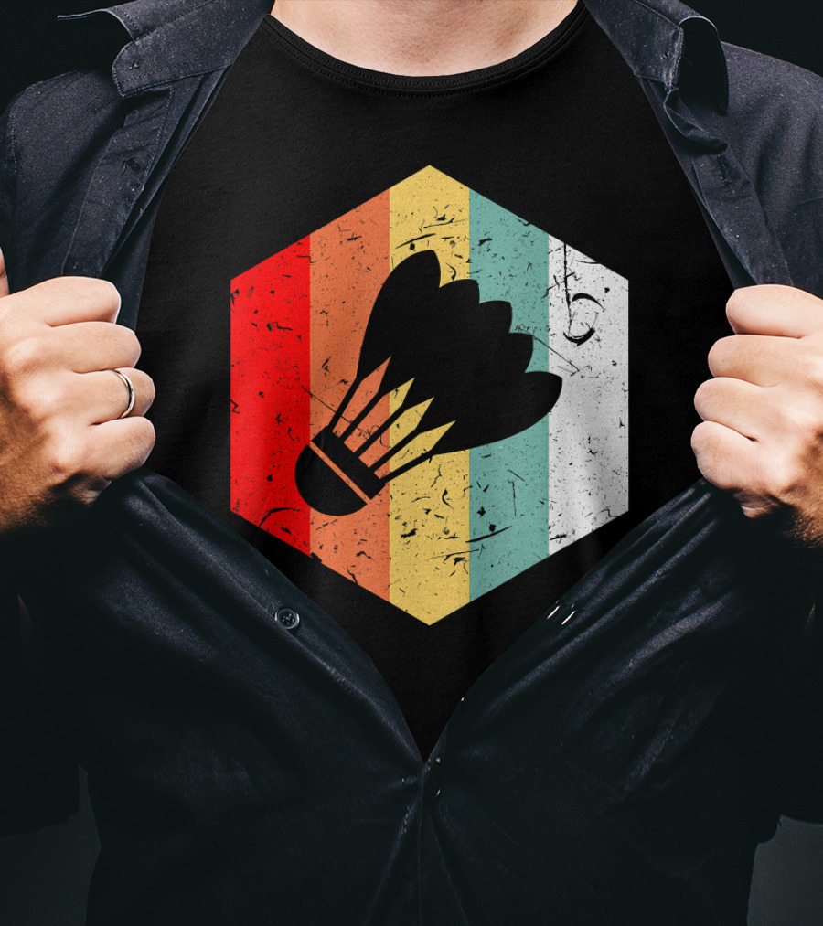 Vintage Shuttlecock Retro Hexagon Sports T-Shirt