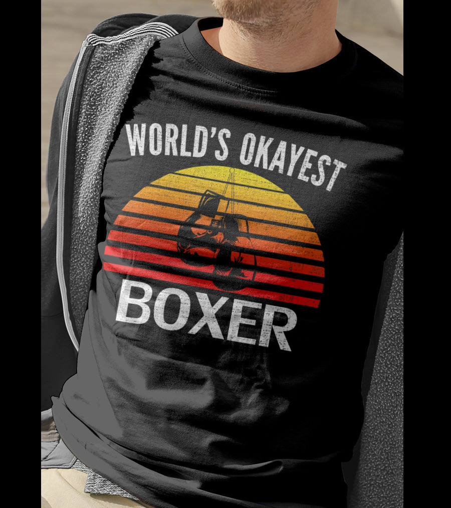 World's Okayest Boxer Vintage Funny Boxing Gloves Sunset T-Shirt