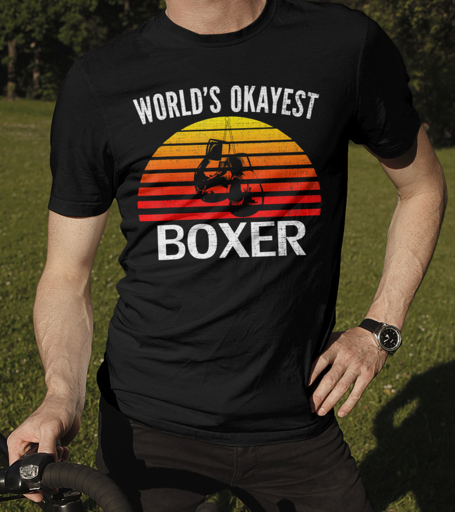 World's Okayest Boxer Vintage Funny Boxing Gloves Sunset T-Shirt