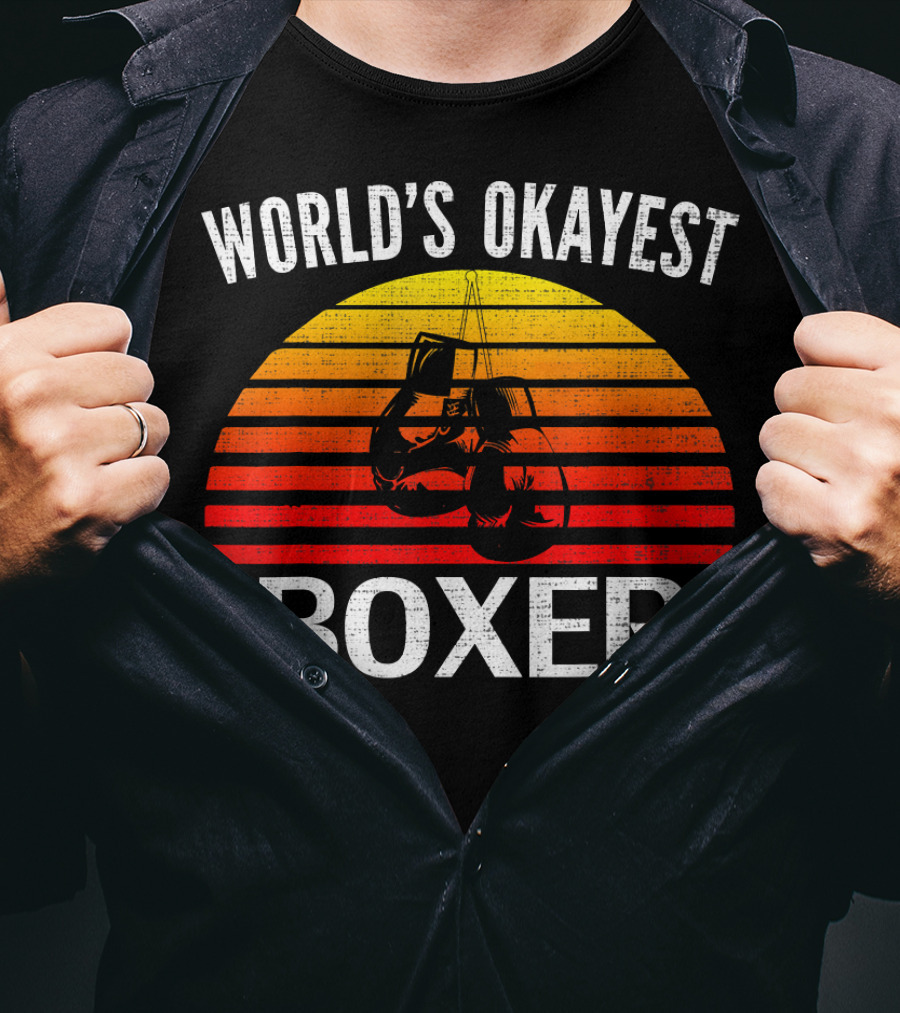 World's Okayest Boxer Vintage Funny Boxing Gloves Sunset T-Shirt