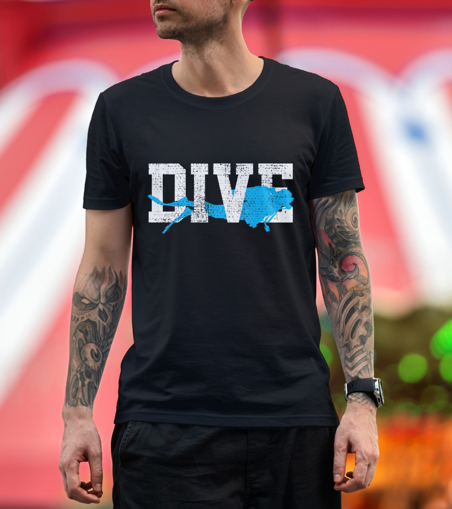 Vintage Scuba Diving Dive Diver Station Scho Bold Dive Text with Diver T-Shirt