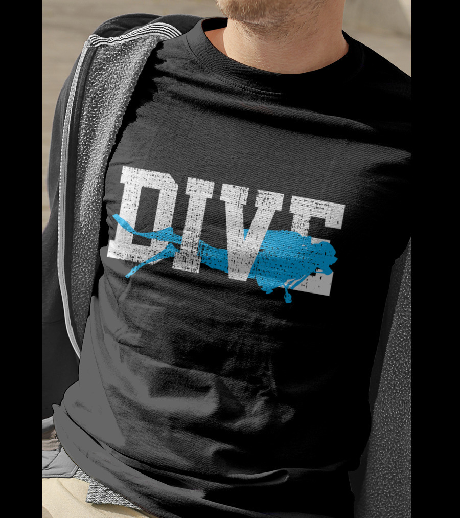 Vintage Scuba Diving Dive Diver Station Scho Bold Dive Text With Diver T-Shirt