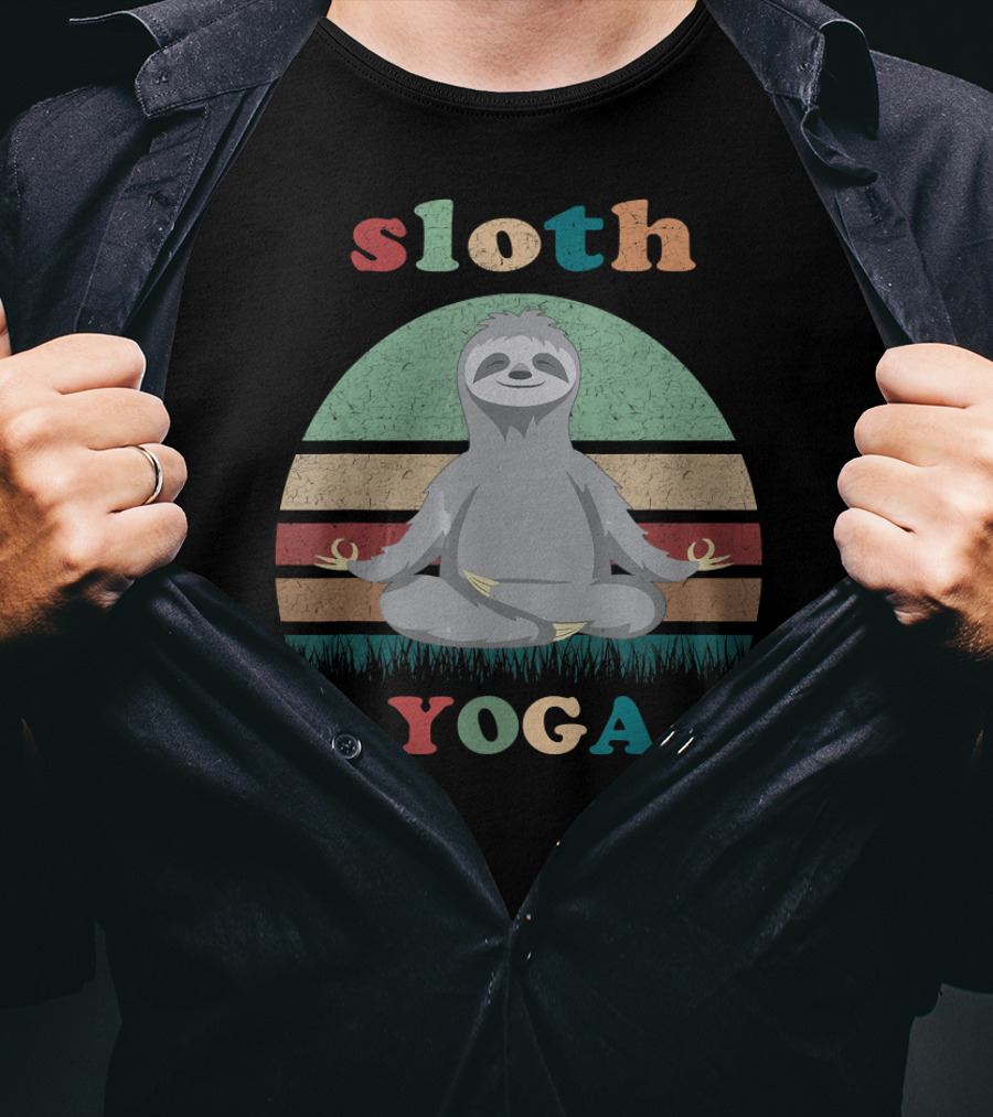 Sloth Yoga Vintage Retro Stripes Meditation Pose T-Shirt