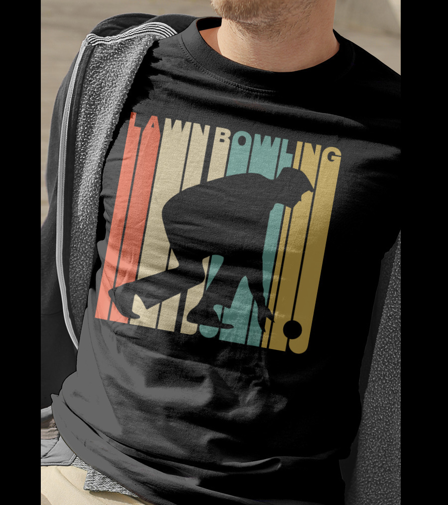 Vintage Lawn Bowling Silhouette Retro Stripes T-Shirt