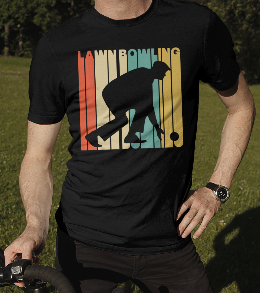 Vintage Lawn Bowling Silhouette Retro Stripes T-Shirt