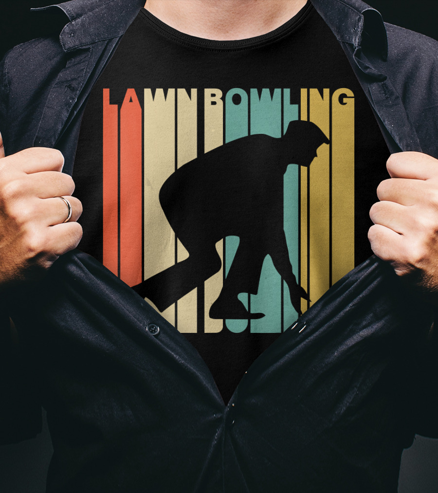 Vintage Lawn Bowling Silhouette Retro Stripes T-Shirt