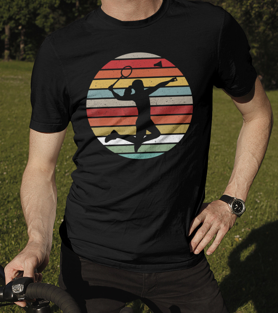 Vintage Sunset Badminton Silhouette Lovers T-Shirt