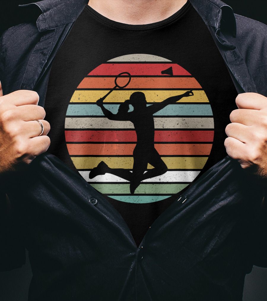 Vintage Sunset Badminton Silhouette Lovers T-Shirt