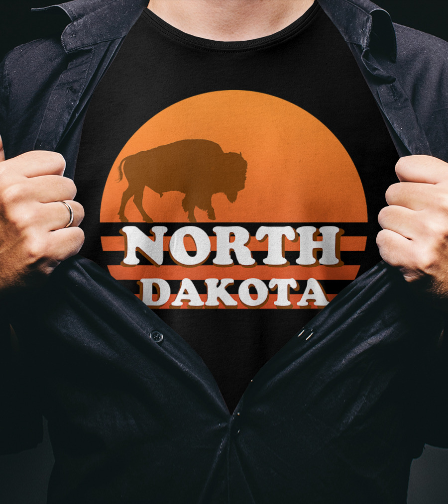 Vintage Sunset North Dakota 70s 80s Retro Buffalo T-Shirt