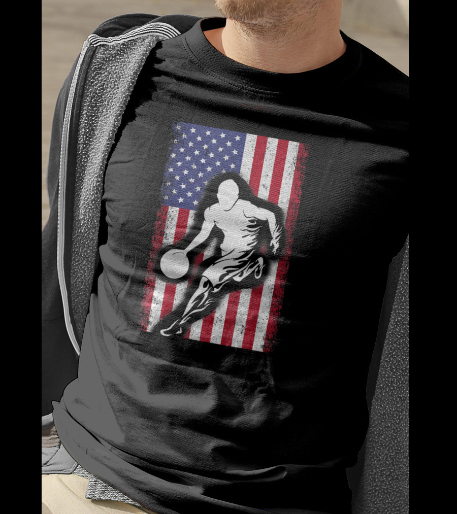 Vintage USA American Flag Player Basketball T-Shirt