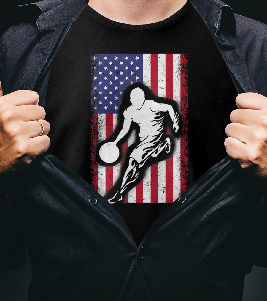 Vintage USA American Flag Player Basketball T-Shirt