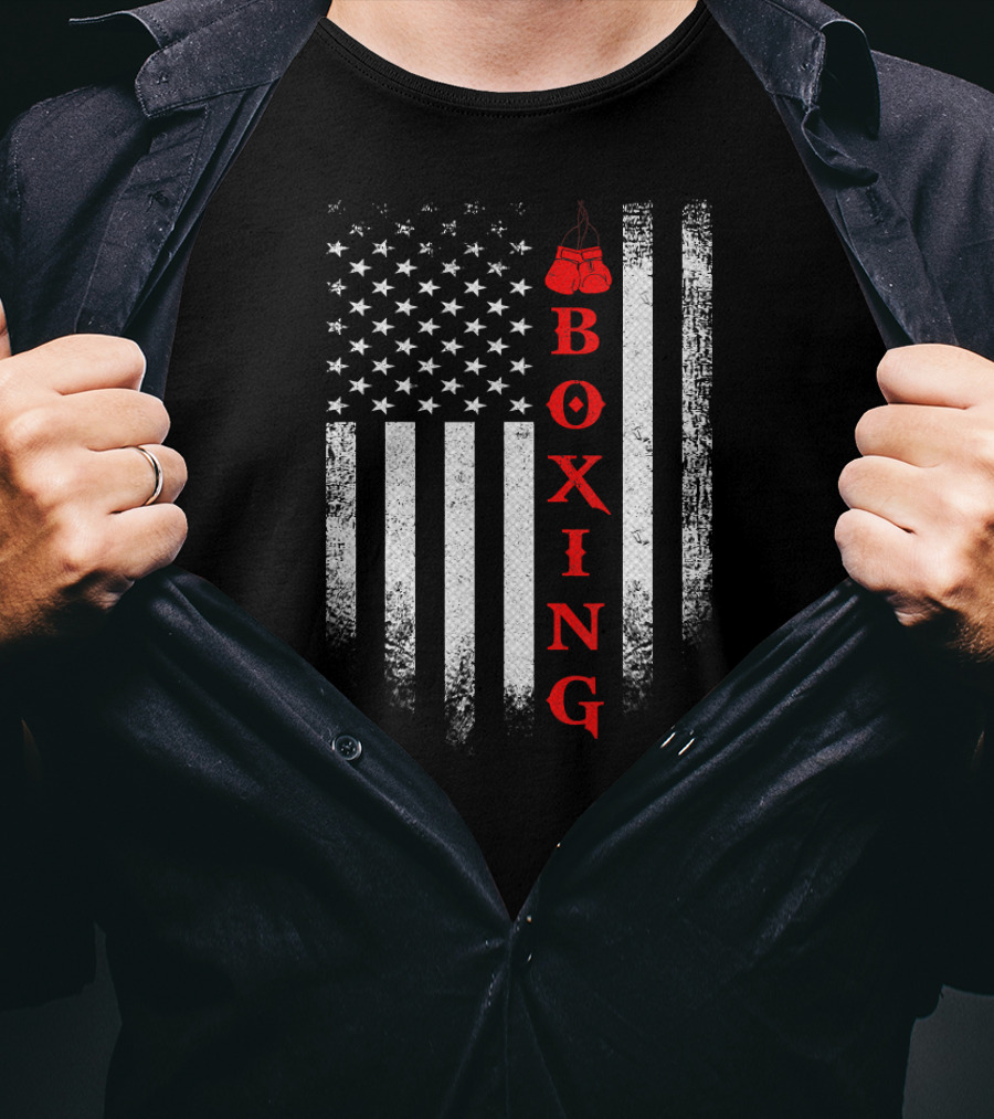 Vintage USA Boxing American Flag With Red Gloves T-Shirt