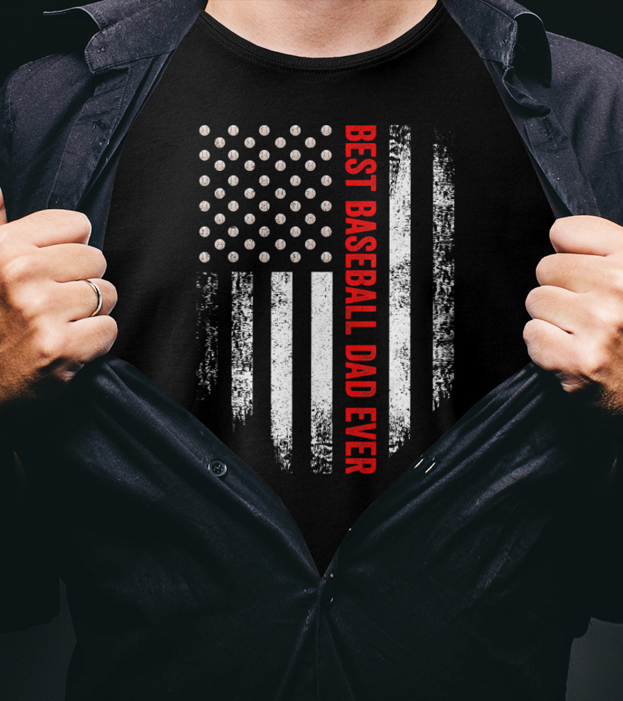 Vintage USA Best Baseball Dad Ever Patriotic American Flag T-Shirt