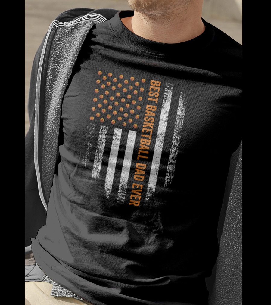 Vintage USA Best Basketball Dad Ever American Flag T-Shirt