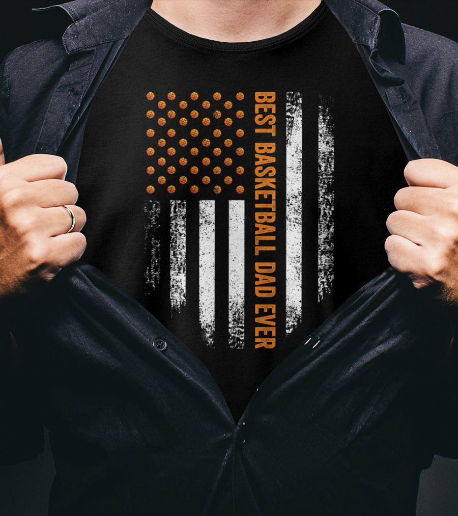 Vintage USA Best Basketball Dad Ever American Flag T-Shirt