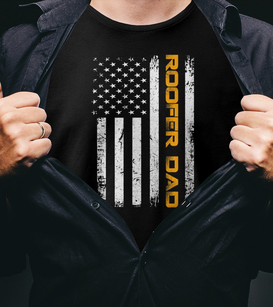 Vintage Roofer Dad American Flag USA Fun T-Shirt