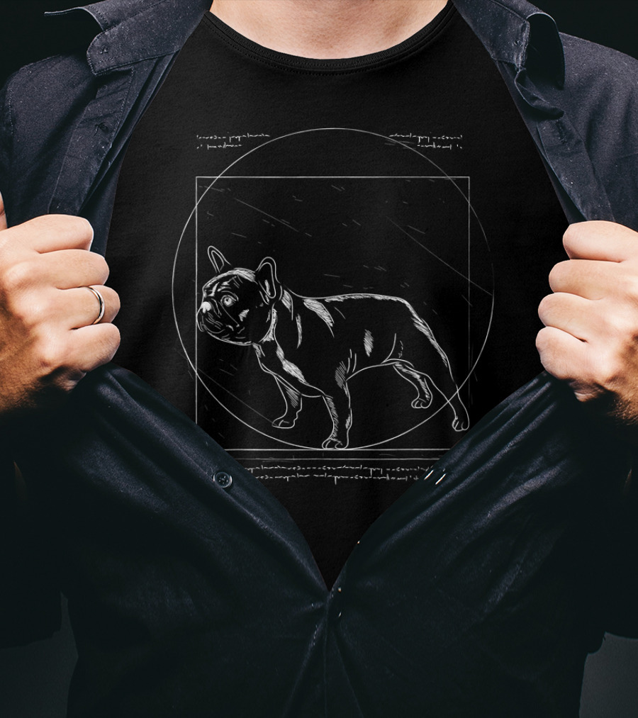 Vitruvian French Bulldog Clothes French Bulldog In Geometric Circle Sketch T-Shirt