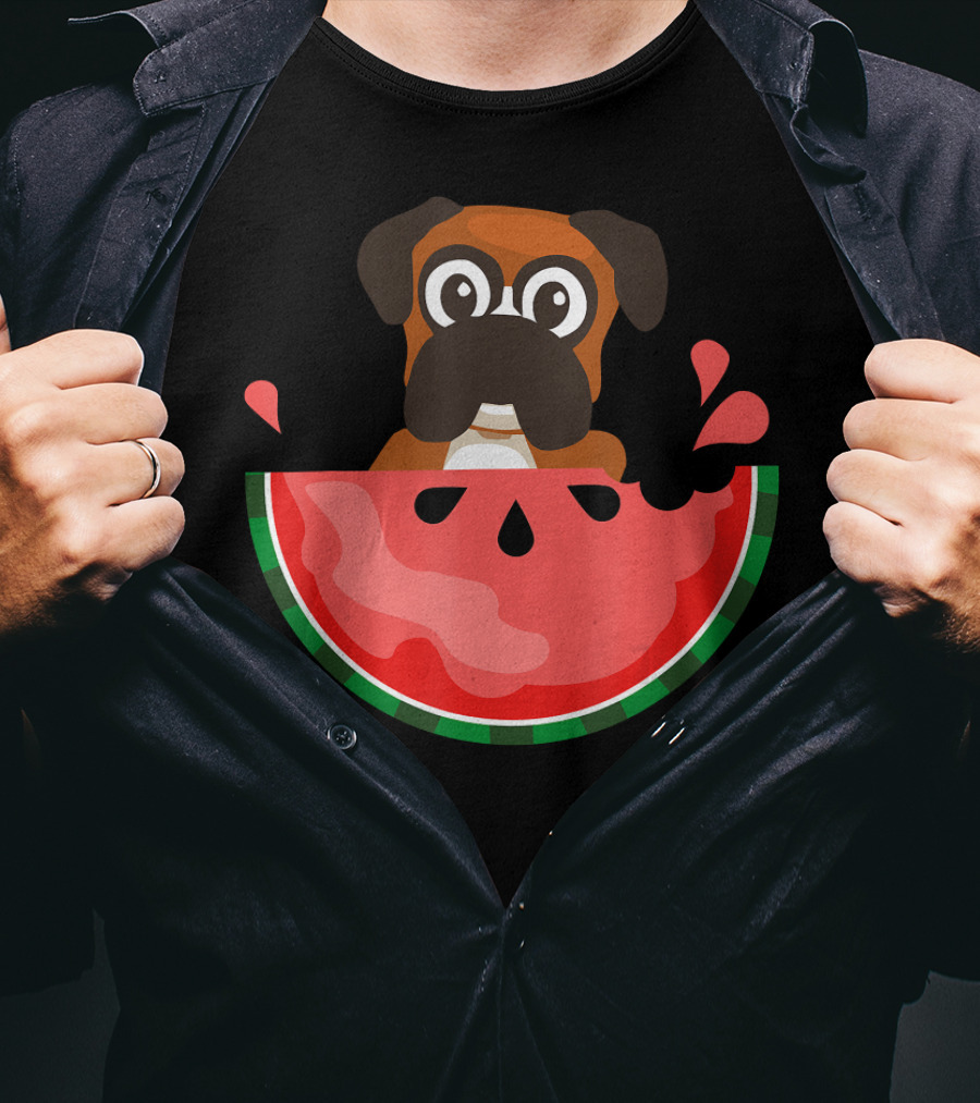 Watermelon With Boxer Summer Vacation Dog T-Shirt