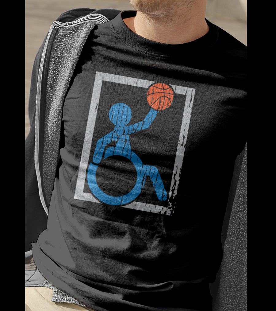 Wheelchair Basketball Icon Blue Figure With Orange Ball T-Shirt