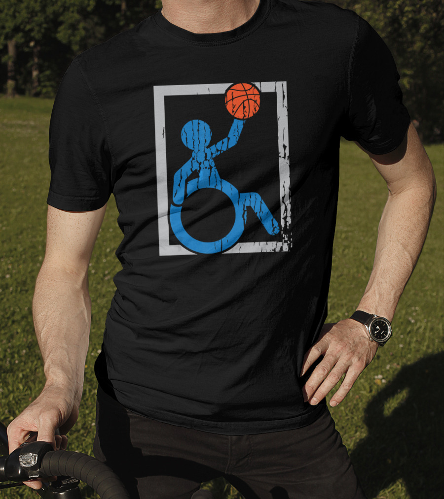 Wheelchair Basketball Icon Blue Figure With Orange Ball T-Shirt