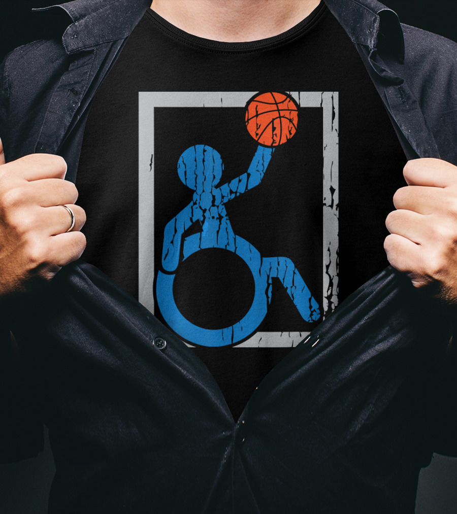 Wheelchair Basketball Icon Blue Figure With Orange Ball T-Shirt