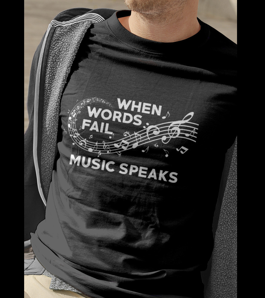 When Words Fail Music Speaks Musical Notes Pattern Teacher T-Shirt
