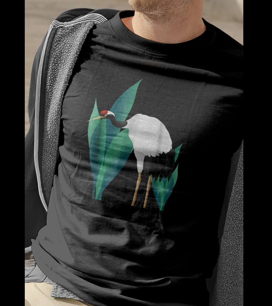 White Bird Snow Crane Ing Shan Shu Amidst Greenery T-Shirt