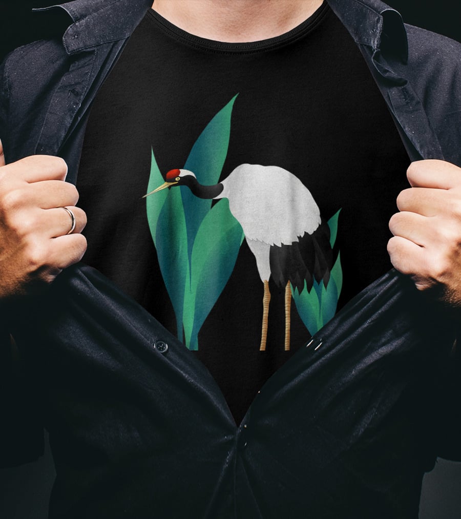 White Bird Snow Crane Ing Shan Shu Amidst Greenery T-Shirt