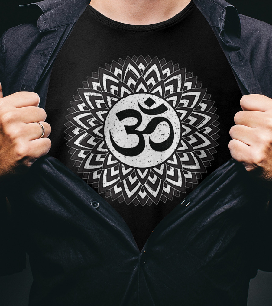 White Mandala Flower Floral Om Symbol T-Shirt