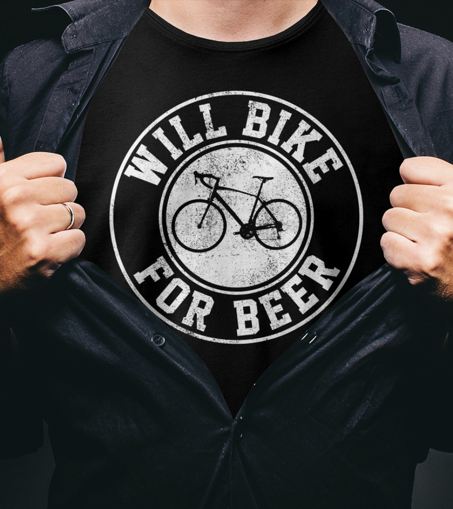 Will Bike For Beer Cycling Road Bike Enthusiast T-Shirt
