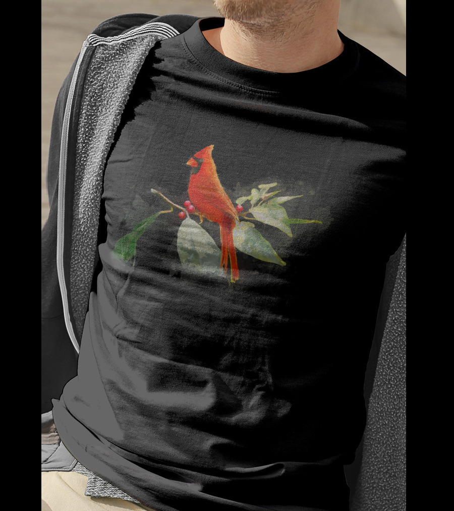 Wild Red Cardinal Bird On Berry Branch T-Shirt