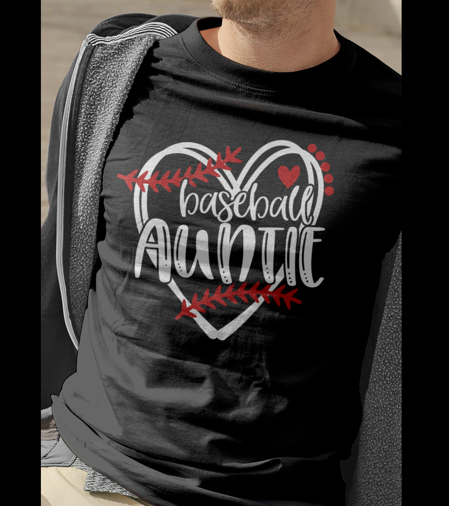 Baseball Auntie Heart With Stitches And Red Accents T-Shirt