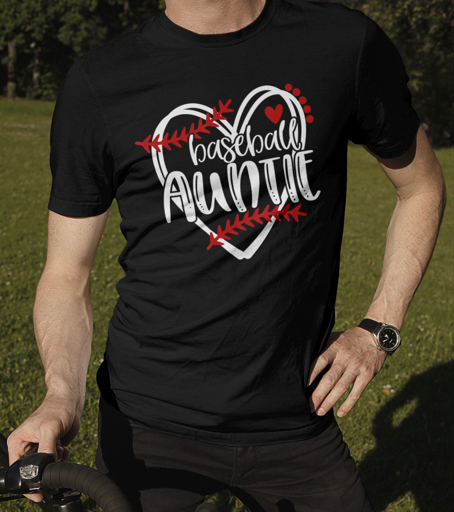 Baseball Auntie Heart With Stitches And Red Accents T-Shirt