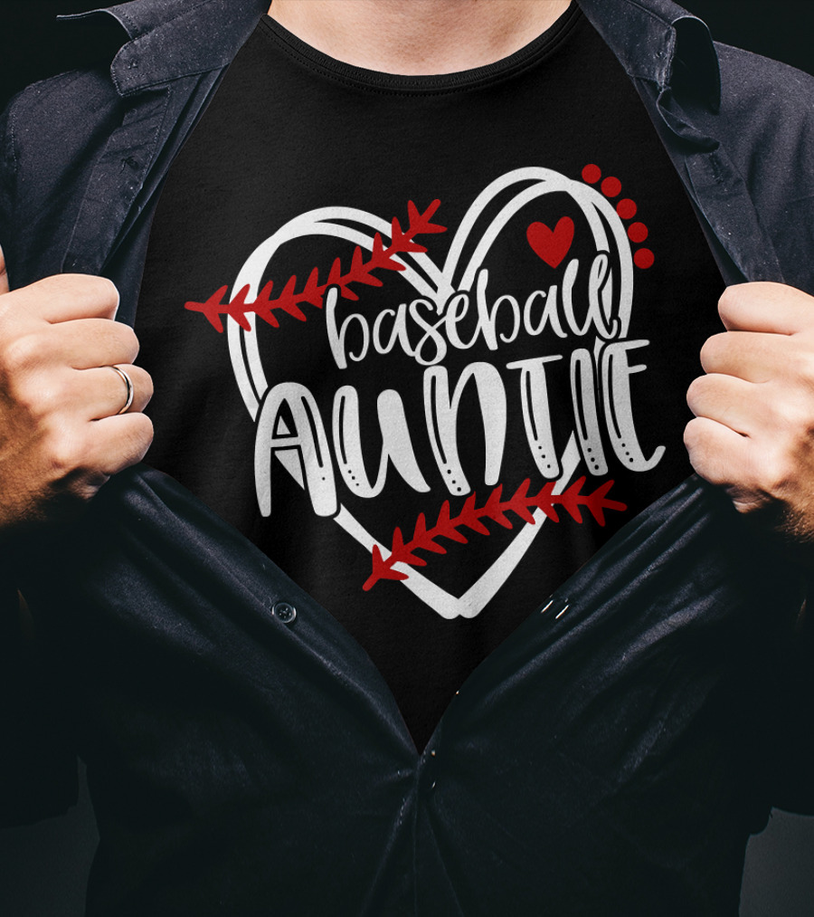 Baseball Auntie Heart With Stitches And Red Accents T-Shirt