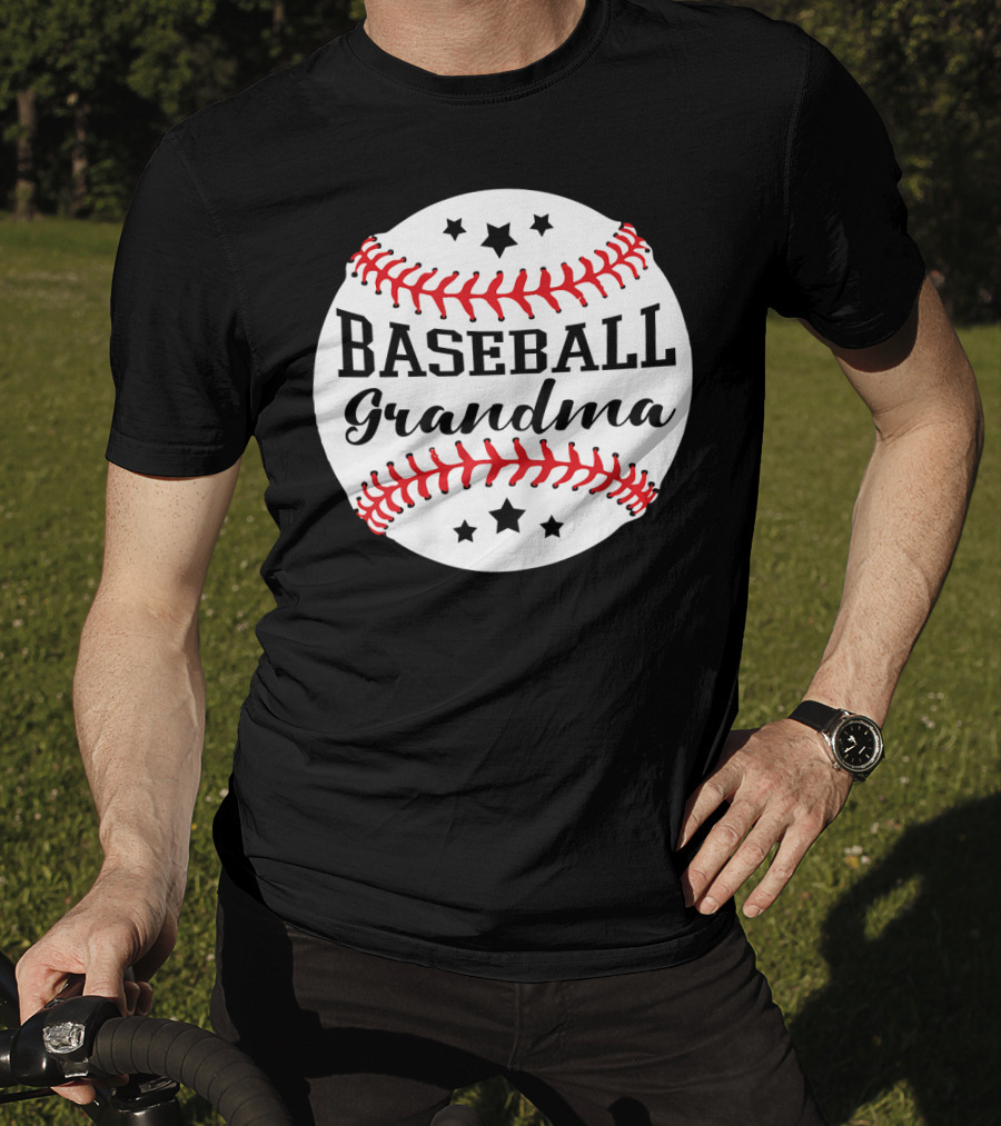 Baseball Grandma Star Pattern Ball Stitching T-Shirt