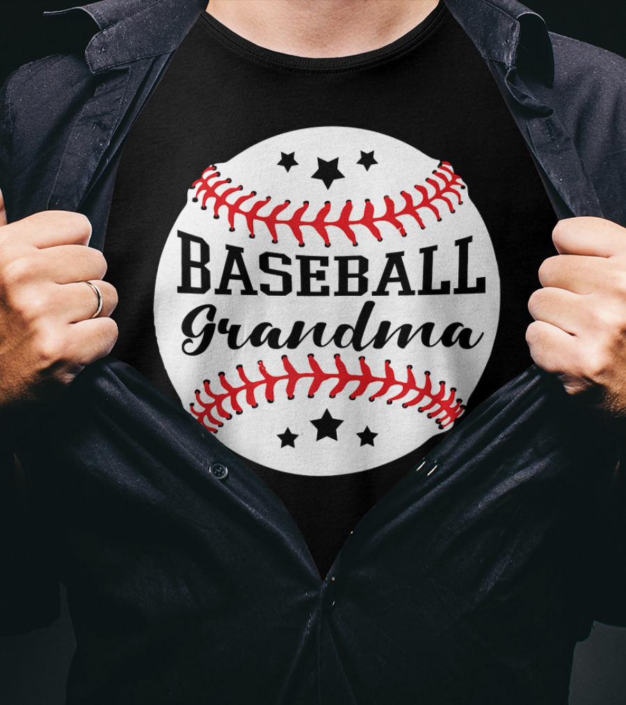 Baseball Grandma Star Pattern Ball Stitching T-Shirt