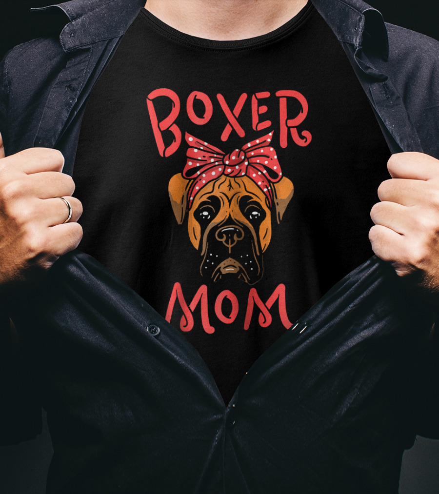 Boxer Mom With Red Polka Dot Bow T-Shirt