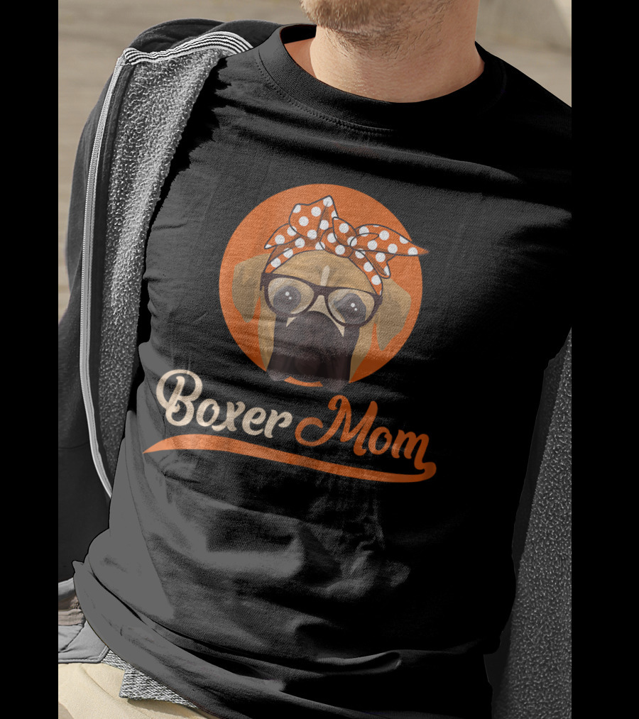 Boxer Mom With Glasses And Polka Dot Bow T-Shirt